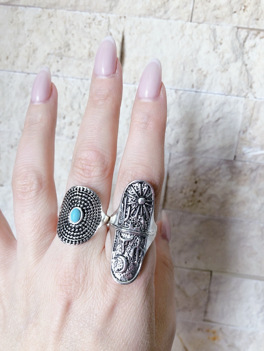 Statement Rings Turquoise Accent Silver tone Women's western boho Jewelry size 8